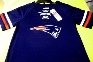 NEW NFL New England Patriots Women's Size MED Draft Me Lace-Up JERSEY Shirt Blue - Picture 1 of 3