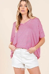 Chic Striped V-Neck Tee for Effortless Style - Picture 1 of 5