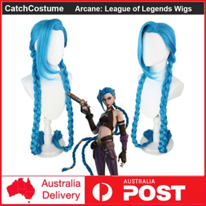 Arcane League of Legends Jinx Cosplay Wig Long Blue Braided Hair Party Props - Picture 1 of 4