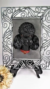 Bossons Kopf Pudel Hund schwarz mit rotem Halsband Rahmen 10 1/2" HOCH - 1980er EVC - Bild 1 von 6