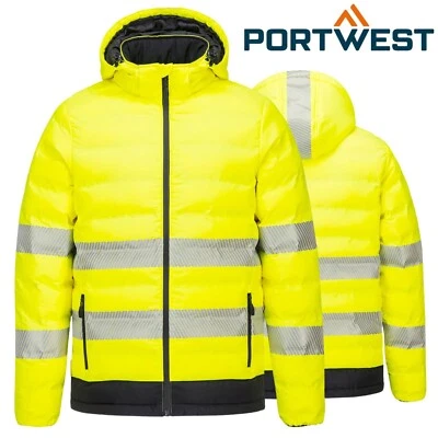 PORTWEST Hi Vis Viz Ultrasonic Heated Tunnel Jacket Waterproof Padded Lined Coat - Image 1 of 4