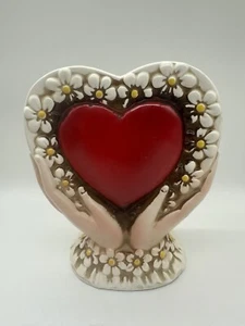 Relpo 6492 Japan Keramik rot Herz Hände Valentinstag Übertopf Vase Vintage 50er 40er - Bild 1 von 7