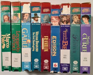 9 VHS lot Nest Animated Hero Classics scientists inventors explorers Curie Polo - Imagen 1 de 12