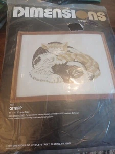 Dimensions Cat/ Dog Crewel Embroidery Kit Needlework 14x11 Catnap Vintage 1977 - Picture 1 of 3