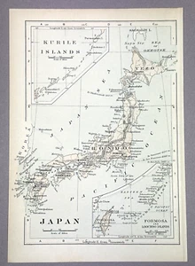 Antique Illustration Color Map of JAPAN Hondo, Loochoo & Kurile Islands 1901 - Picture 1 of 4