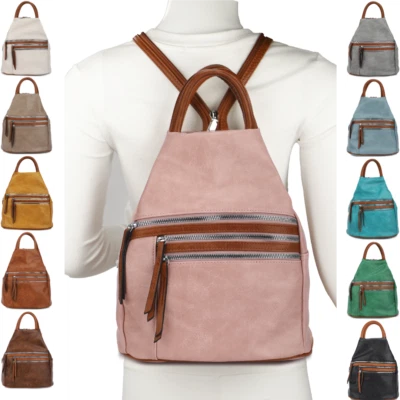 Damen Tasche Rucksack 2 in 1 Schultertasche Shopper Citybag veganes Leder 7096 - Bild 1 von 4