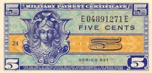 USA / MPC 5 Cents 1952 Series 521 Plate # 24 Uncirculated Banknote Mtop - Picture 1 of 2
