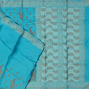 Azul Vintage Sarees 100% Pure Mano Tejida De Seda Bordado Sari 4.6m - Imagen 1 de 6