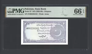 Pakistan 2 Rupees ND(1985-99) P37 Uncirculated Graded 66 - Picture 1 of 2