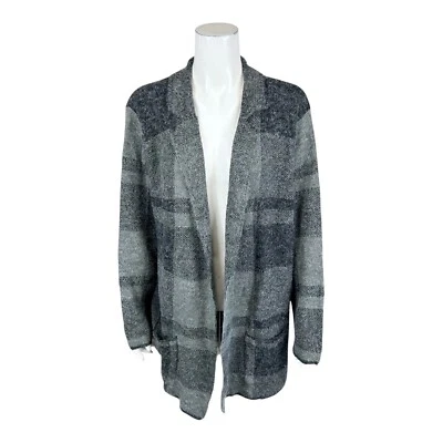 Denim & Co. Long-Sleeve Buffalo Plaid Cardigan with Notch Collar Charcoal 2X Sz - Image 1 of 2