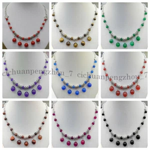 WHOLESALE LOVELY NATURAL ROUND GEMS BEADS PENDANTS TIBET SILVER NECKLACE 18 INCH - Picture 1 of 49