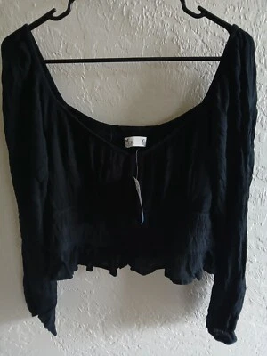 NWT Women's Hollister Black Long Sleeve Babydoll Top Puff Sleeves Size XL  - Image 1 of 3