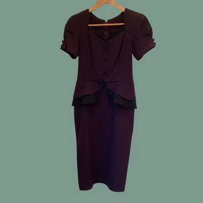 Vestido de cóctel vintage Peplum púrpura y negro ¡Deja de mirar! Talla M Foto 1 de 4