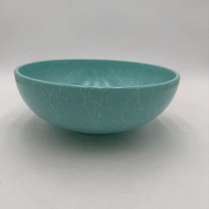 Vintage MCM Hazel Atlas Atomic Spaghetti String Drizzle Bowl Turquoise Blue 10" - Picture 1 of 8