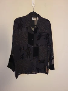 Chico's schwarzes ausgebranntes Samthemd mit Knopfleiste Gr. L Whimsigoth  - Bild 1 von 6