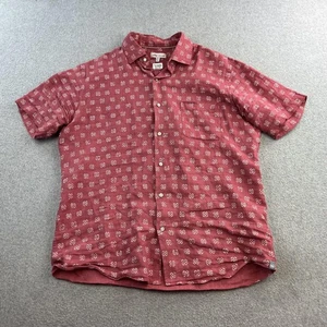 Peter Millar Shirt Mens Medium Red Linen Floral Print Button Up Short Sleeve - Picture 1 of 11