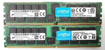 LOT 2x 16GB (32GB) Micron MTA36ASF2G72PZ-2G3A3 PC4-2400T DIMM ECC Server Memory - Image 1 of 2