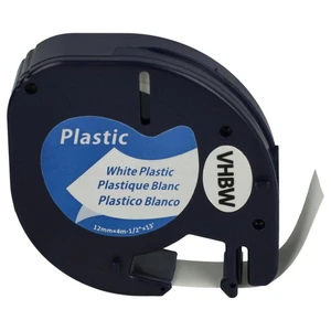 Schriftband Plastik für Dymo LetraTag Plus LT-100H Schwarz/Weiß 12mm 4m - Bild 1 von 9