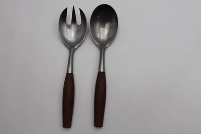 DANSK FJORD Teak Wood Stainless Germany IHQ Serving Salad Fork & Spoon - Image 1 of 3