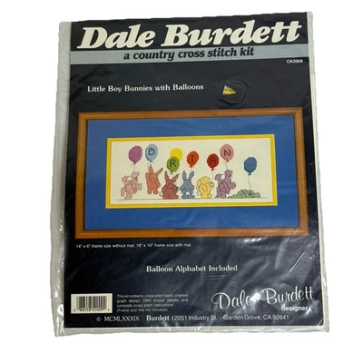Dale Burdett Vintage 1989 Country Kit Ponto Cruz Menino Coelhinhos Balão Selado - Imagem 1 de 4