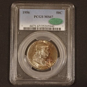 1956 Philadelphia Franklin Silver Half Dollar PCGS MS67 CAC Certified Coin - Picture 1 of 5