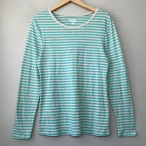 Old Navy Perfect Fit Size Large Teal Heather Gray Striped Knit Shirt 90s Y2K - Picture 1 of 10
