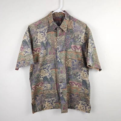 Tori Richard Shirt Men Large Brown Purple All Over Print Floral Pocket Button Up - Image 1 of 4