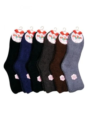 6 Pair Hosptial Fuzzy Super Soft Winter Solid Slipper Socks #30301P3 9-11 10-13 - Image 1 of 2