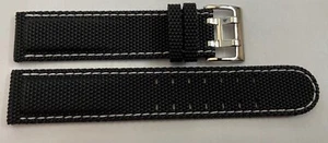 20 mm Di-modell Textil-Leder Uhrenarmband schwarz mit weisses Naht Dornschließe - Picture 1 of 2