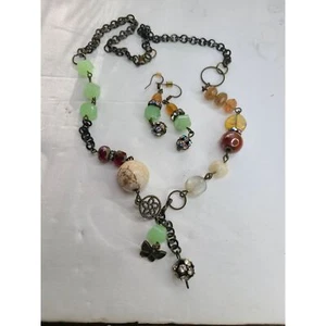 Vintage Beaded Necklace & Earrings Set With Charms - Picture 1 of 6