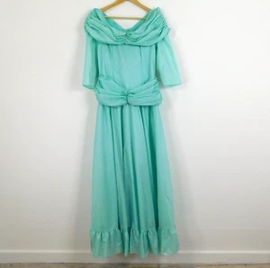 Vintage Aqua Off-Shoulder Evening Gown Size 8/10 Romantic Prom Glam 1980’s - Picture 1 of 10