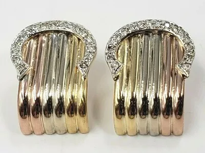 18 Kt Gold TRICOLOR GOLD C-EARRINGS with Diamonds Omega Back - Image 1 of 4