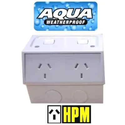 HPM AQUA Weatherproof IP53 Double Switched Powerpoint GPO Outlet Socket 10A WE - image 1 of 2