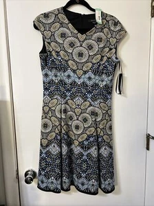 Adorne Women's Cobalt Naya Scuba Dress Sleeveless V Neck Fit And Flare Size 10 - Picture 1 of 11