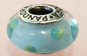 PANDORA | TEAL POLKA DOTS MURANO CHARM ✪NEW✪ 790605 RETIRED 925 ALE GLASS SILVER - Picture 1 of 8