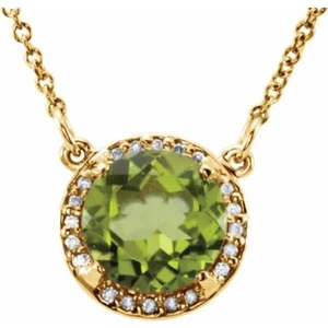 14K gelb 7 mm natürlicher Peridot & 0,04 ctw natürlicher Diamant 16" Halskette - Bild 1 von 1