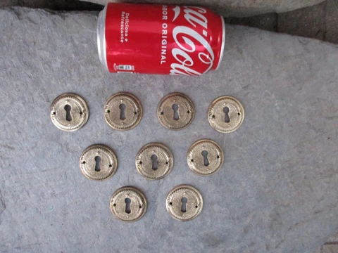 Vintage Lot 9 in Brass For Furniture Drawe or Door Key Hole Escutcheon Cover Cover