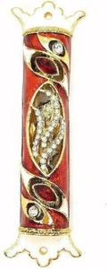 Emaille bemalte Mezuzah Hülle mit Handset Swarovski Kristalle (30) - Bild 1 von 2