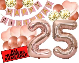 25th Birthday Decorations For Her - Pink and Rose Gold Theme - Balloons, Banner - Picture 1 of 6