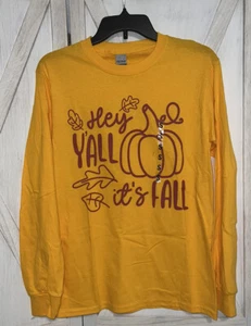 Gildan Women's T-Shirt "HEY YALL IT'S FALL" Long Sleeve Size Orange - Picture 1 of 3