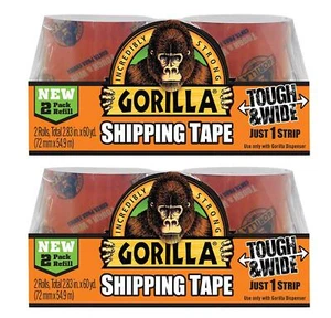 Gorilla Packaging Tape 4 Rolls Thick 3.4 Mil Crystal Clear Shipping Moving Tape - Picture 1 of 4