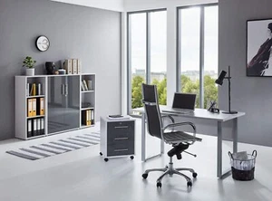 Büromöbel Arbeitszimmer Office Edition MINI Lichtgrau/Anthrazit Hochglanz Set 2 - Bild 1 von 1