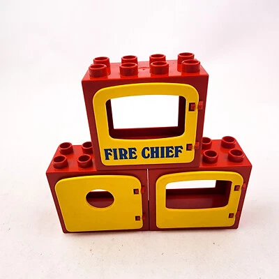 Vintage Lego Duplo Window 2x4 LOT of 3 Frame House Door Red Yellow Fire Chief - Image 1 of 4