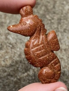 ~Super Cute!~ Carved Goldstone SEAHORSE Totem - C3418 - Picture 1 of 6