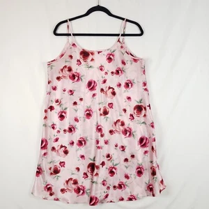 Vintage Liquid Satin Slip Dress Womens Large Pink & Floral Adjustable Glossy 90s - Picture 1 of 8