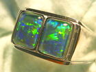 Mens Opal Ring SS (925) Natural Opal Triplet 2 x 8 x 6mm Rectangles. item 140728