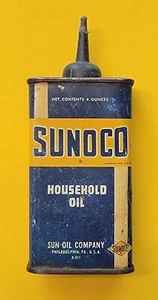 VINTAGE ORIGINAL SUNOCO HOUSEHOLD OIL METAL 4 oz. OIL CAN - Picture 1 of 8
