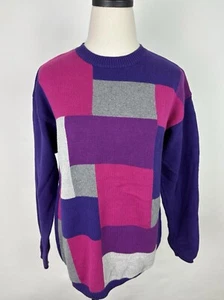Suéter Tejido Patchwork Años 90 De Colección S Colorido Uva Púrpura Fucsia Rosa Gris Arte - Imagen 1 de 11