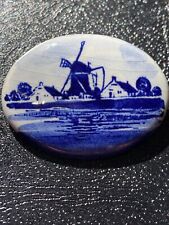 Delft Windmill Brooch 1.5â Pin Blue & White  Holland Dutch Jewelry