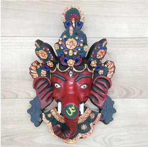 Ganesha Mask 8" with Painting Work Wall hanging Sculpture wall Decor Religious - Picture 1 of 4